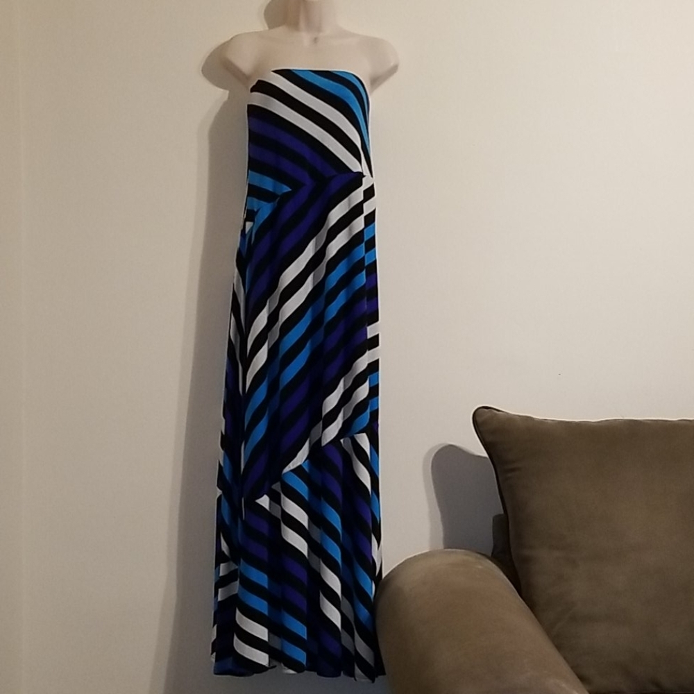 Ashley Stewart women's blue striped tube top dress - Picture 5 of 17